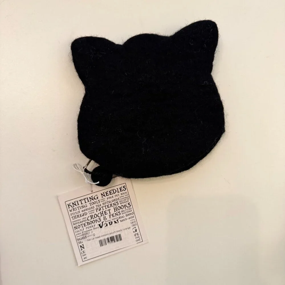 Handmade Wool Felt Black Cat Coin Purse by Wonderland Yarns
